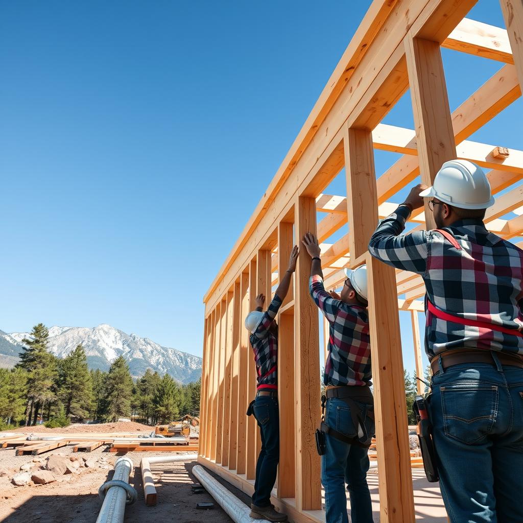 Professional flagstaff crew at construction site